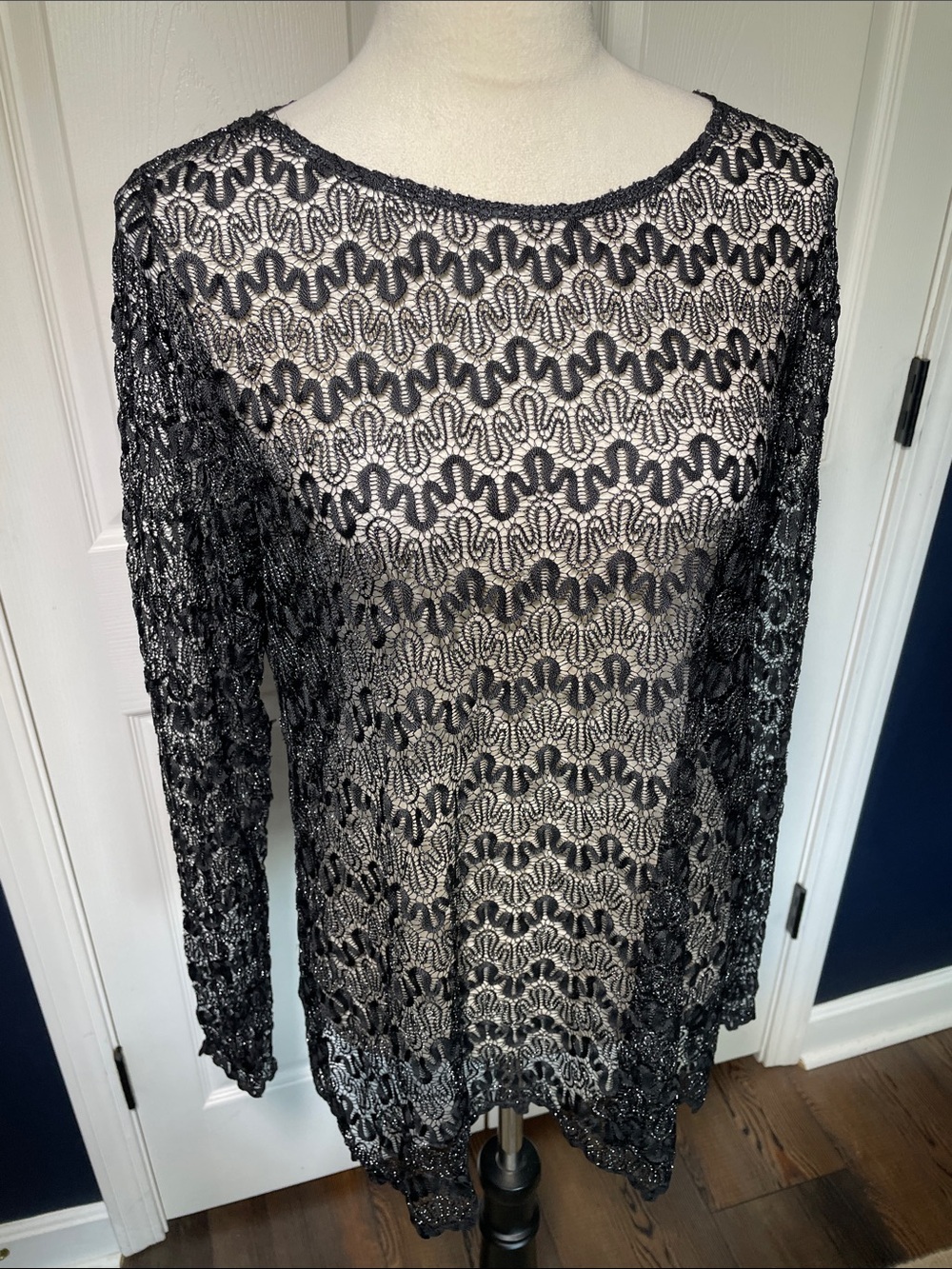 Vintage 90s Citiknits Sheer Black Lace Top Coquette Whimsigoth Size Large